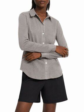 NWT Theory RIDURO GRAY Pima Cotton Slub Button Collar Shirt SIZE S